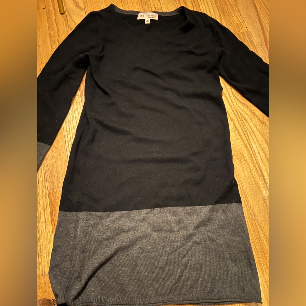 Philosophy Black & Gray Cashmere Blend Mini Dress Size M Long Sleeve